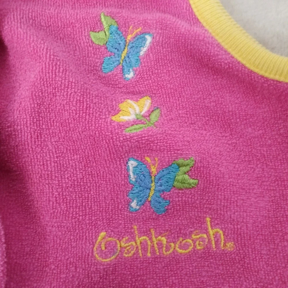 Vintage OshKosh Bgosh Pink Terry Cloth Butterfly Romper 4T Made in USA